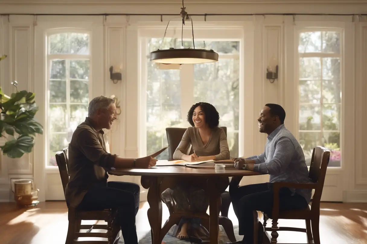 mobile notary with couple at real estate closing